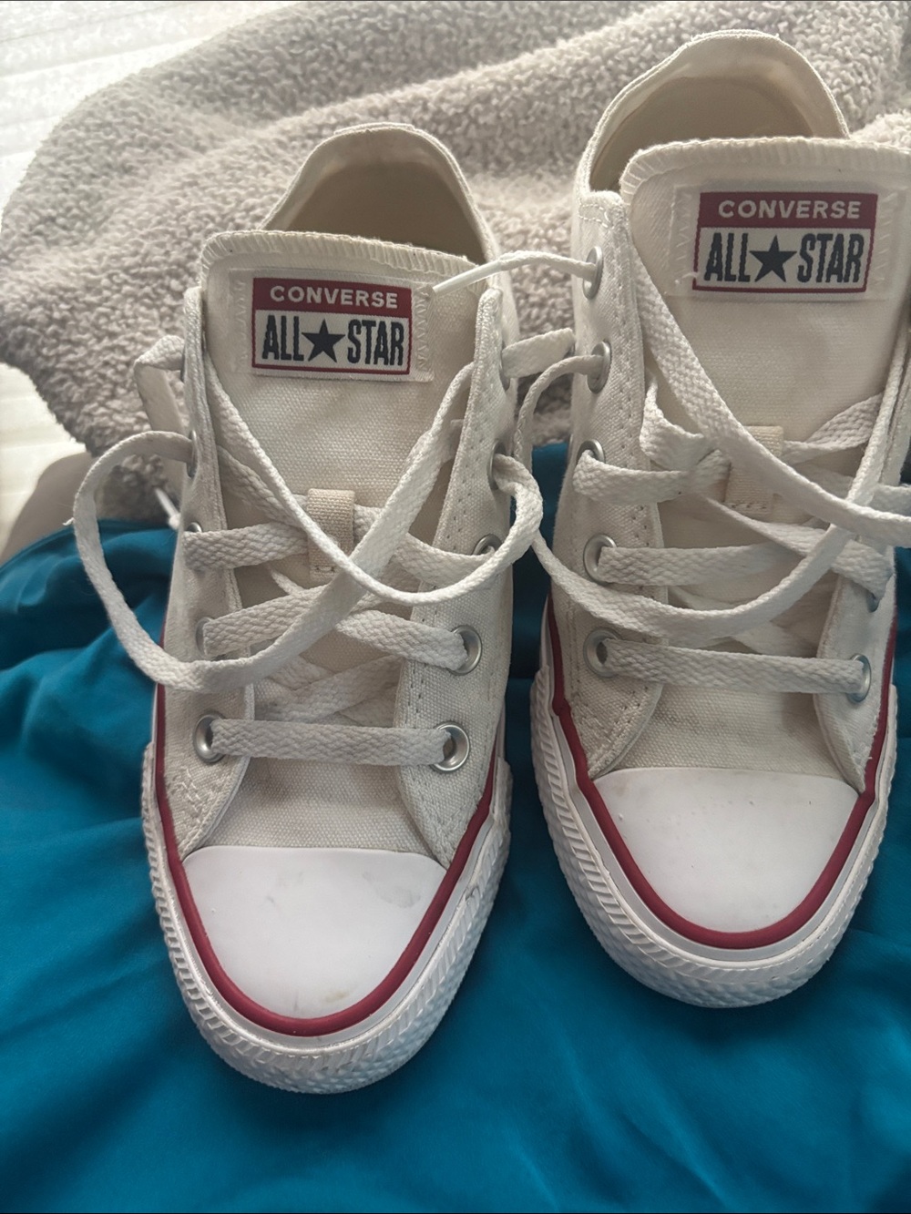 Converse White Canvas Low Top Sneakers with Red Trim